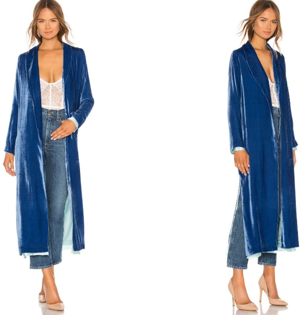 For Love & Lemons Nadine Velvet Coat Cobalt Blue Size Small Long Trench Duster